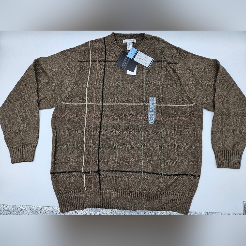NWT Geoffrey Beene BROWN Stripe Pullover 100% Cotton Sweater Sz XXL